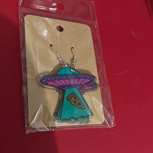 Pizza space ship earrings