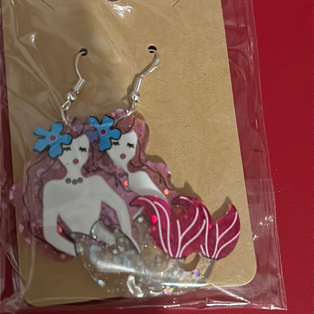 Pink mermaid earrings