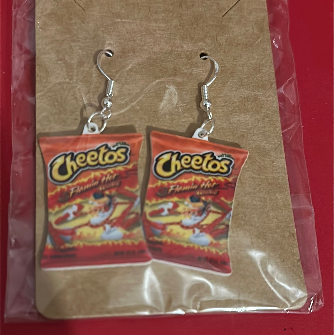 Flaming hot Cheeto earrings