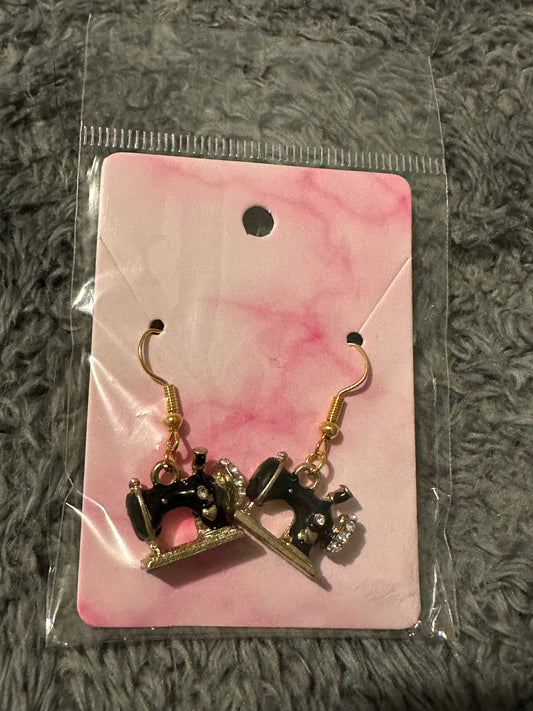 Black sewing machine earrings