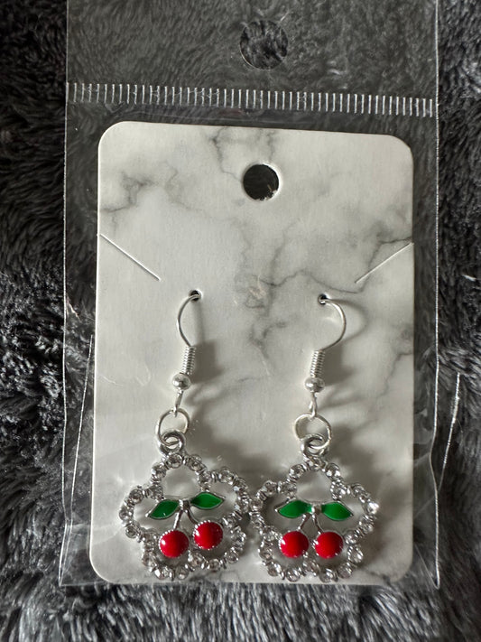 Silver cherry earrings