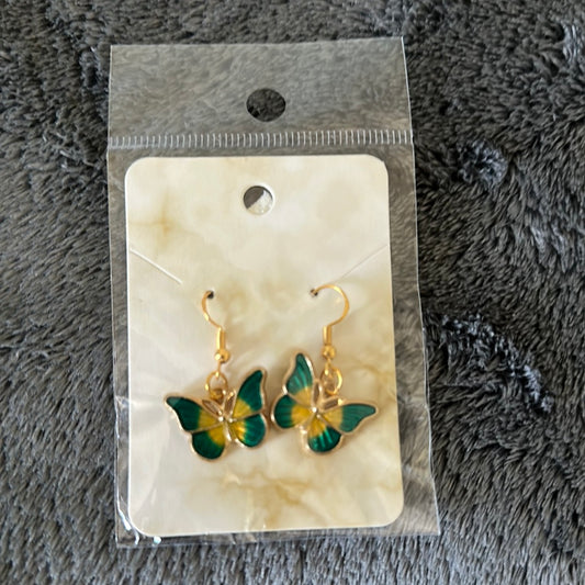 Green and gold butterfly earrings