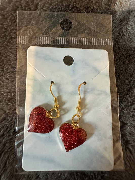 Red glitter heart earrings