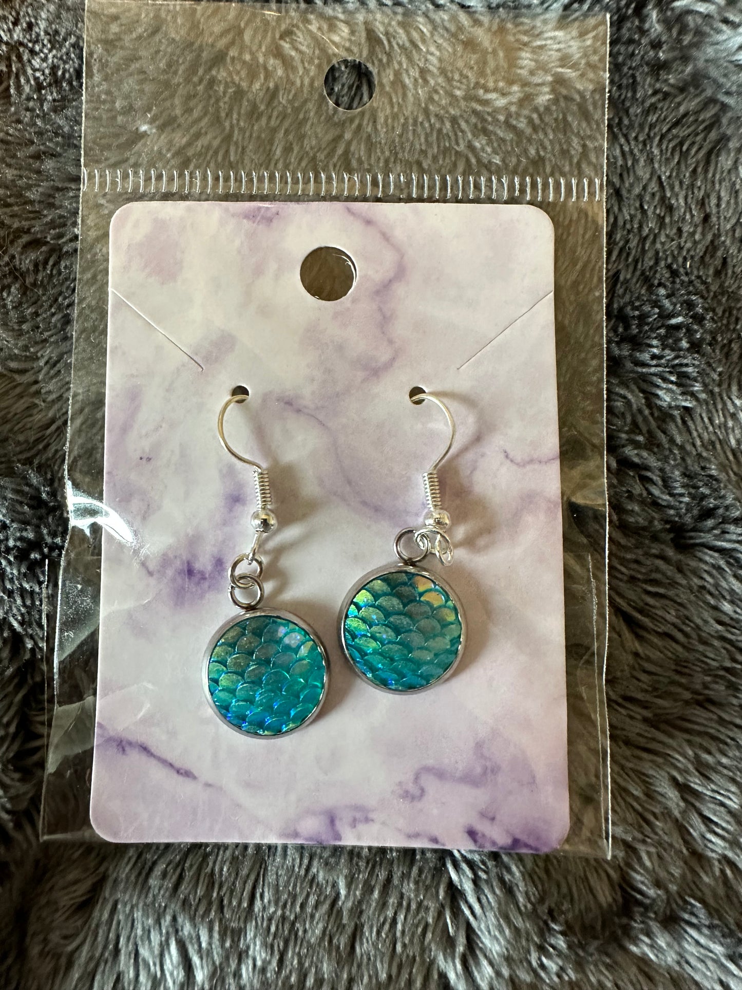 Blue mermaid scale earring