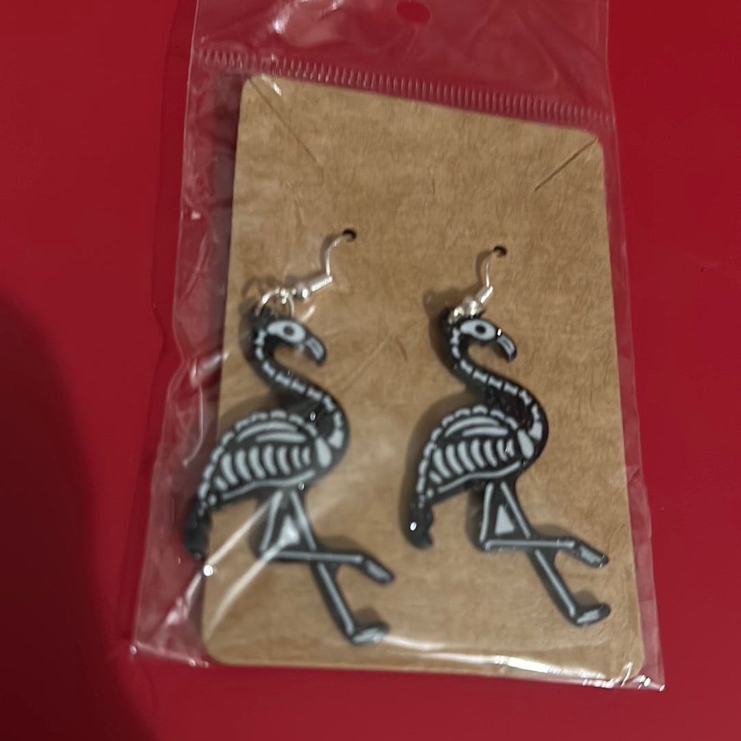 Skeleton flamingo earrings