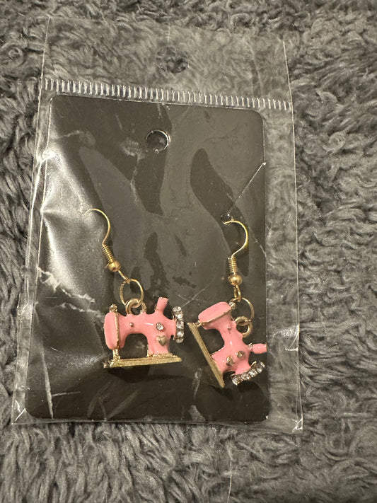 Pink sewing machine earrings
