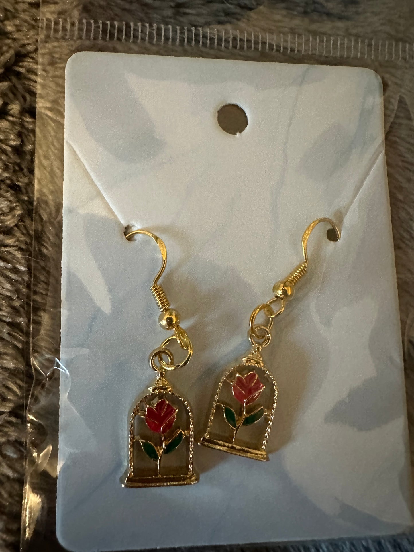 Beauty and the beast rose earrings