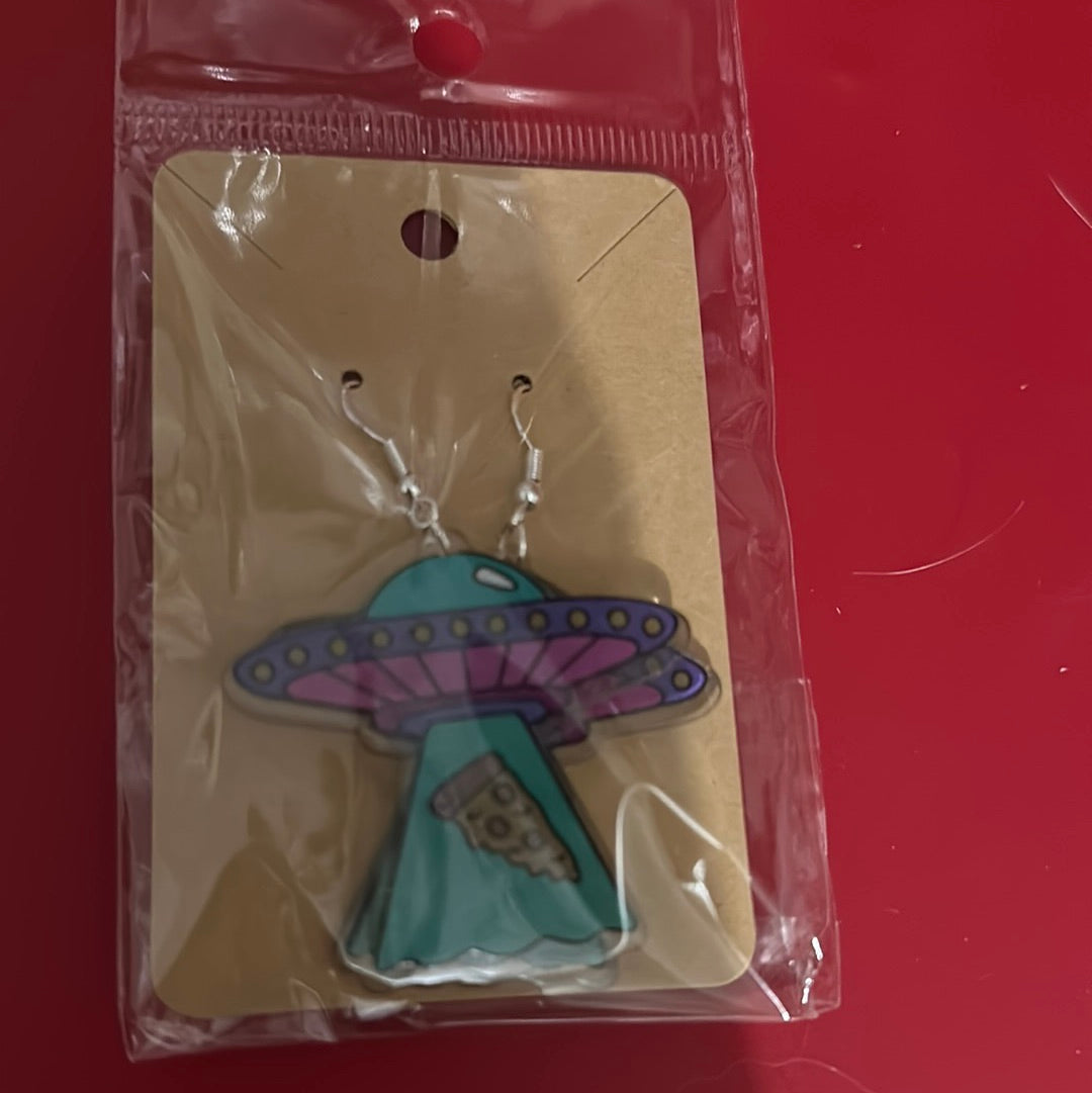 Pizza space ship earrings